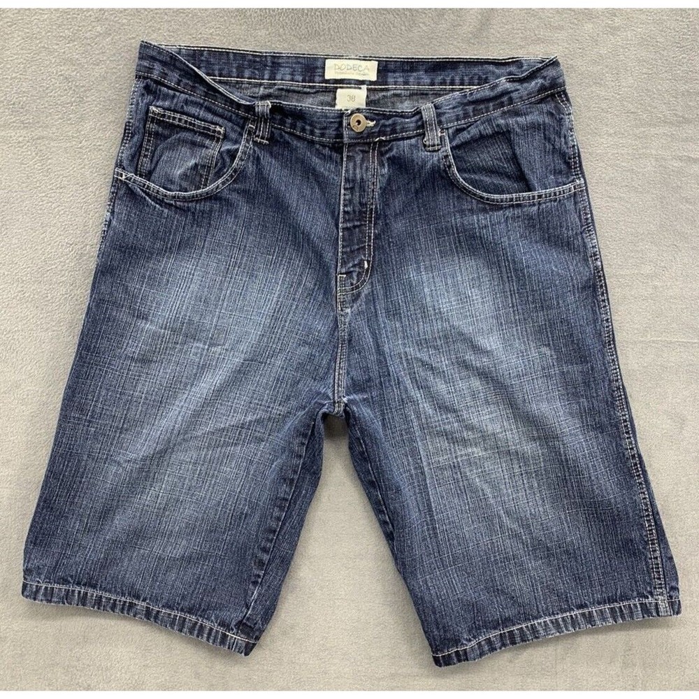 Dodeca Premium Denim Shorts Men 38 Blue Bermuda 100% Cotton RN 106001 Distressed